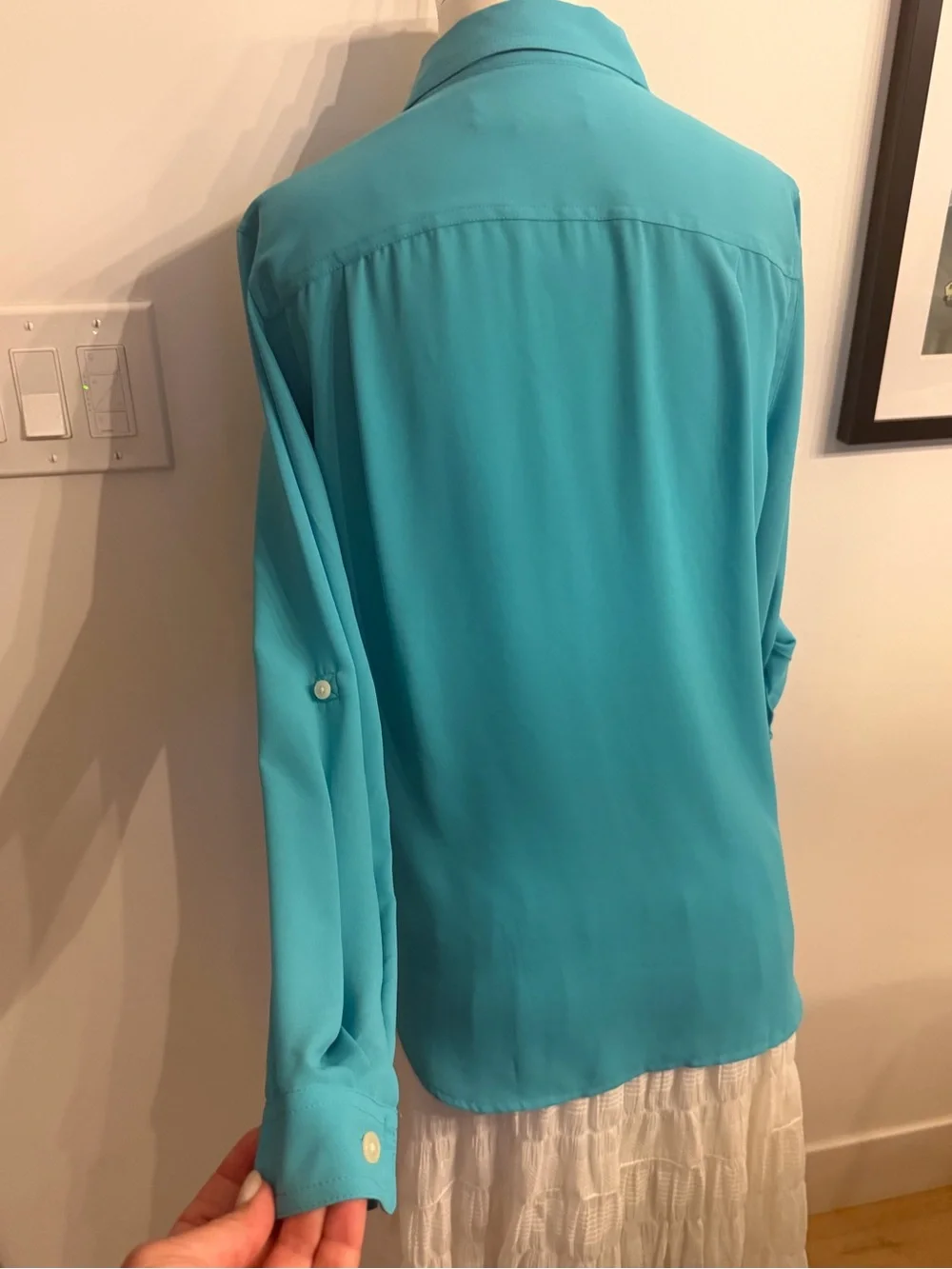 LOFT Turquoise Button-Front Collared Blouse - Picture 4 of 7